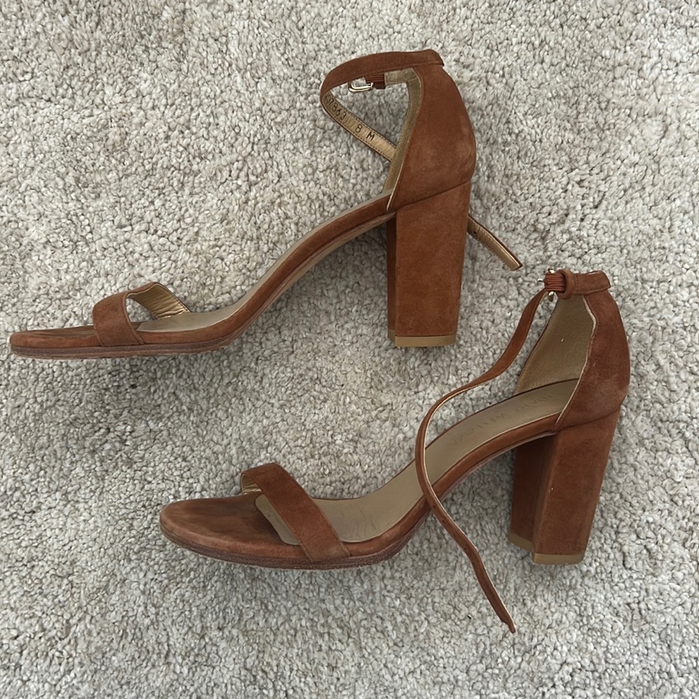 Stuart Weitzman NearlyNude Brown Suede Heels